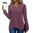 thumbnail image 2 of FAIWAD Long Sleeve Tops for Women Crew Neck Button Decor Knit Tunic Tops Casual Fall Winter Layering Blouse, 2 of 9