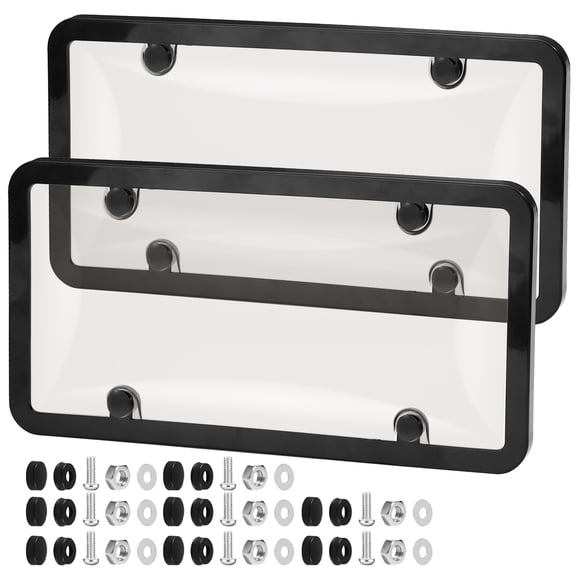 2 Pack Grey License Plate Cover, Universal License Plate Frames with Covers, Novelty Clear License Plate Protector Set, Unbreakable Tag Cover for License Plate Front and Rear
