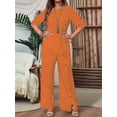 thumbnail image 6 of Women'S Asymmetric Hem Pants Set Elegant Fashion Casual Button Sleeve Shirt Loose Two Piece Outfit Orange L, 6 of 7