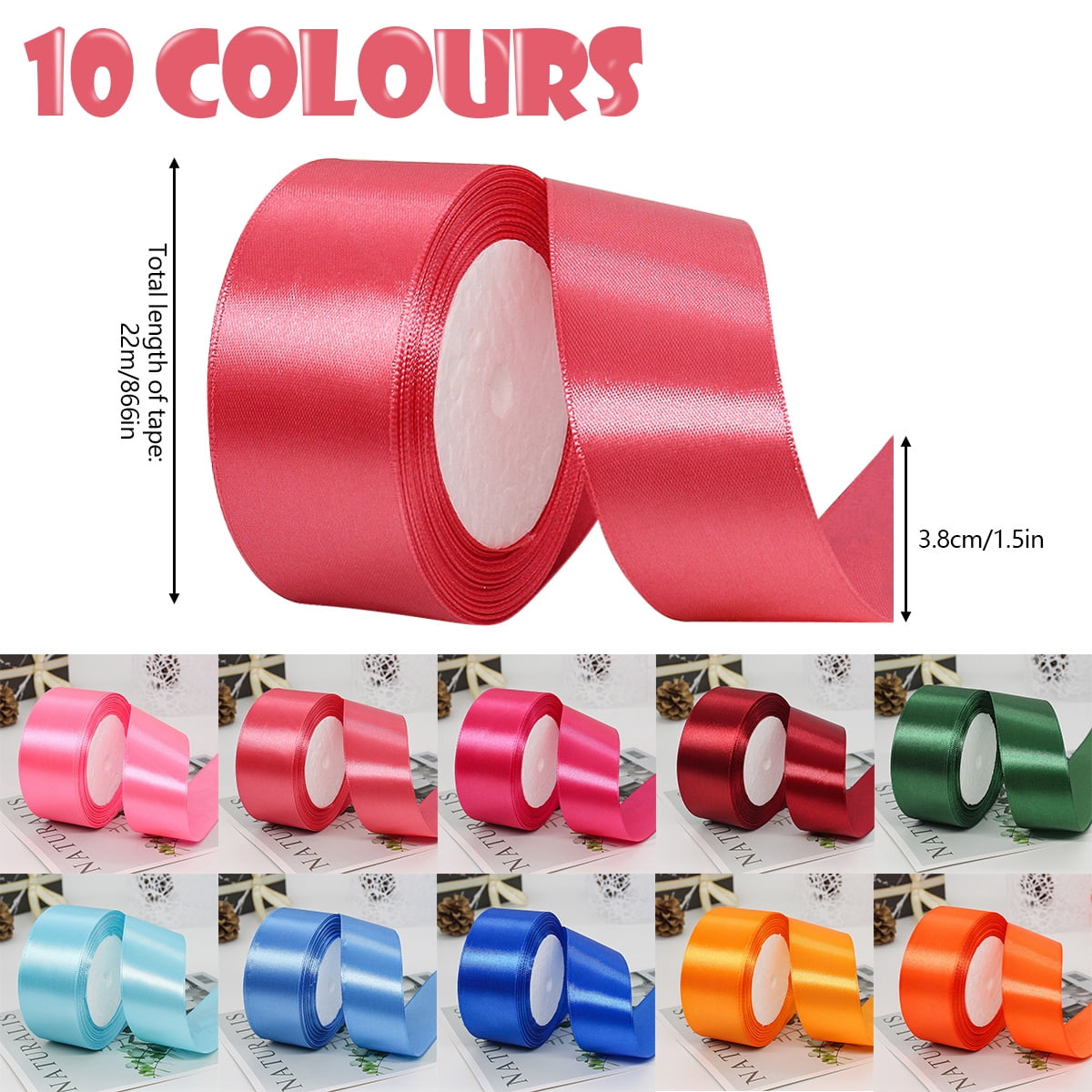 10Rolls Solid Color Satin Ribbon, Ribbon for Flower Bouquet, Bouquet Ribbon for Flowers, Solid Fabric Ribbon Roll, Ribbons for Crafts