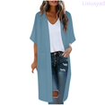 thumbnail image 2 of Lixiuxyad ‌Women's Long Chiffon Cardigan 3/4 Sleeve Open-Front Lightweight Summer Outfits,Blue, 2 of 6