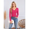 thumbnail image 4 of Women'S Ribbed Deep V-Neck Wrap Style Long Sleeve T-Shirt Casual Basic Stretch Top Rose Red M, 4 of 7