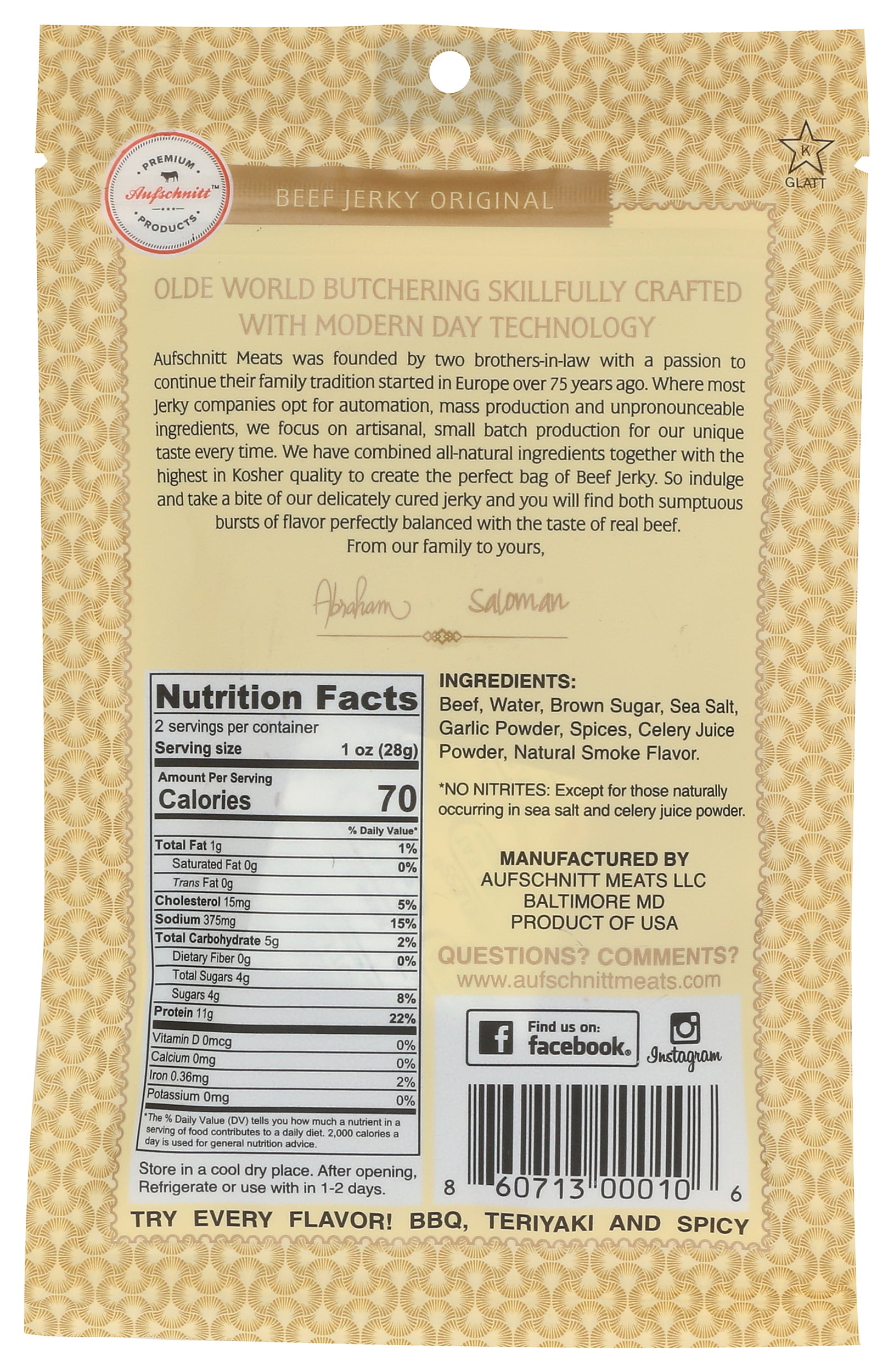 Pack of 12, Aufschnitt Original Beef Jerky, 2 oz