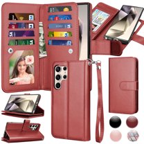 Galaxy S24 Ultra 5G Case, Takfox Wallet Case for Samsung Galaxy S24 Ultra, PU Leather Credit Card Holder Case [9 Card Slots] Folio Flip Detachable Magnetic Cover Kickstand & Carrying Strap,Wine