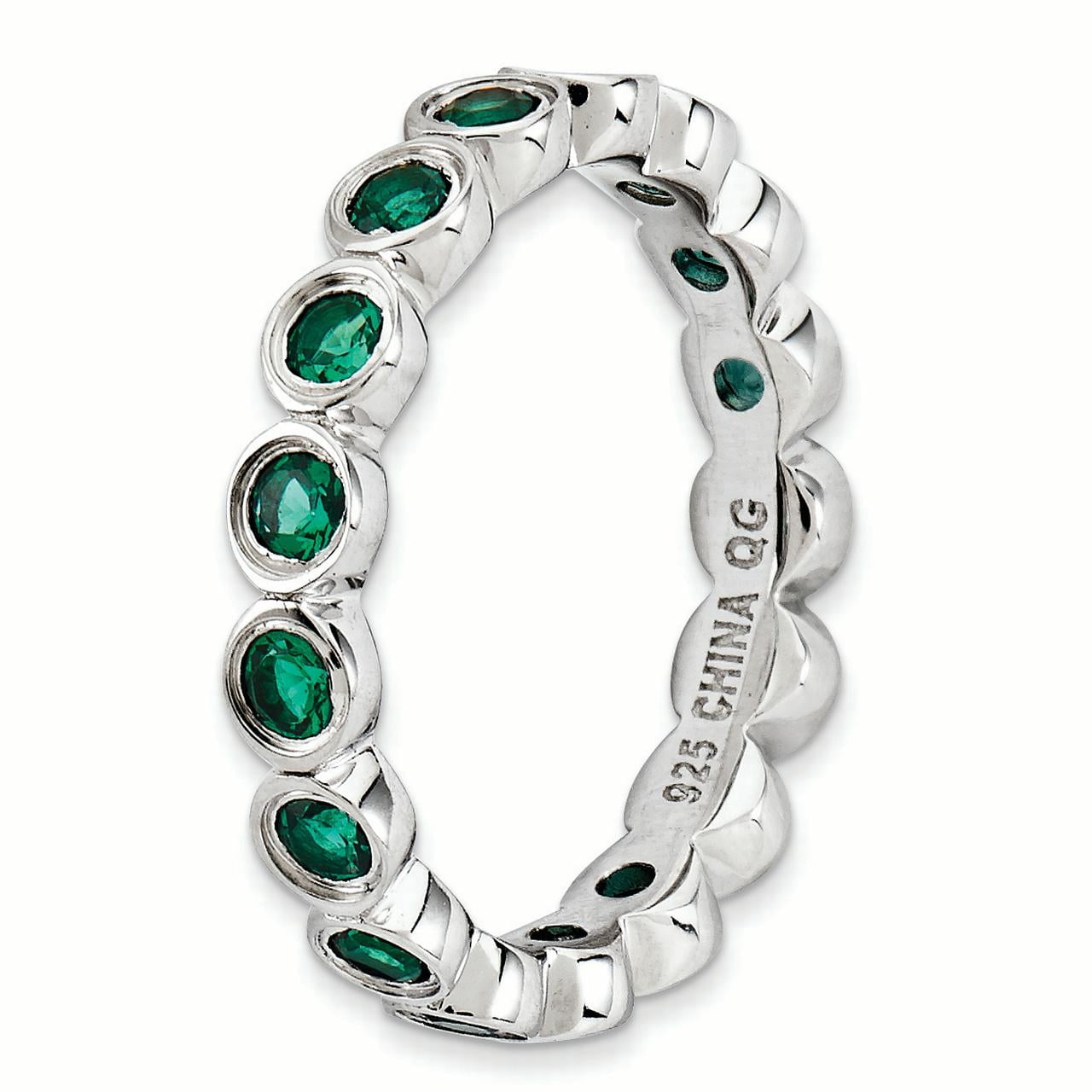 Created Emerald Sterling Silver Ring