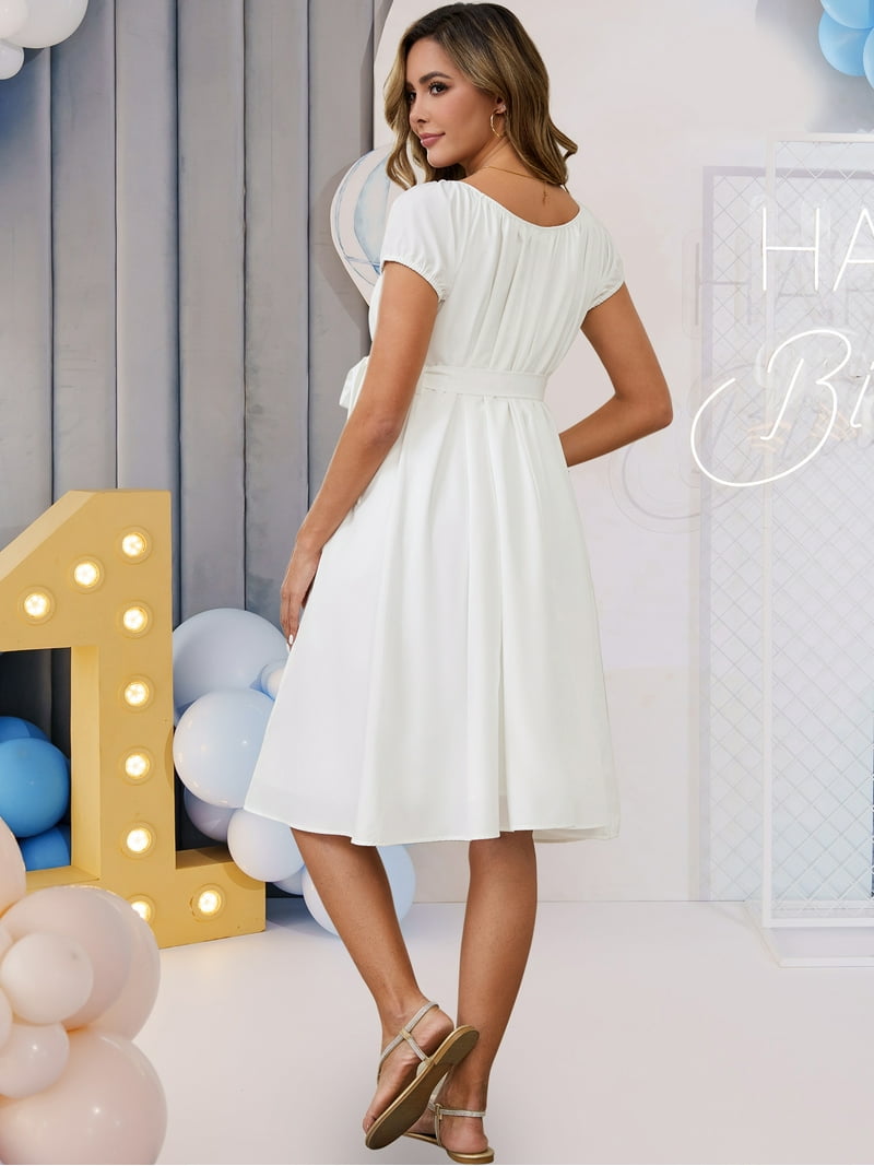 short white maternity dress Comfy Lace With Sleeves, / 2XL Designed with comfort and style in mind White Maternity Dresses | Cream