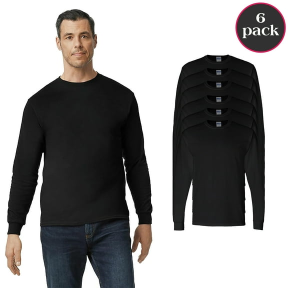 Gildan Heavy Cotton Long Sleeve T-Shirt, Value Pack Black Cotton T-Shirts, 6-Pack, S
