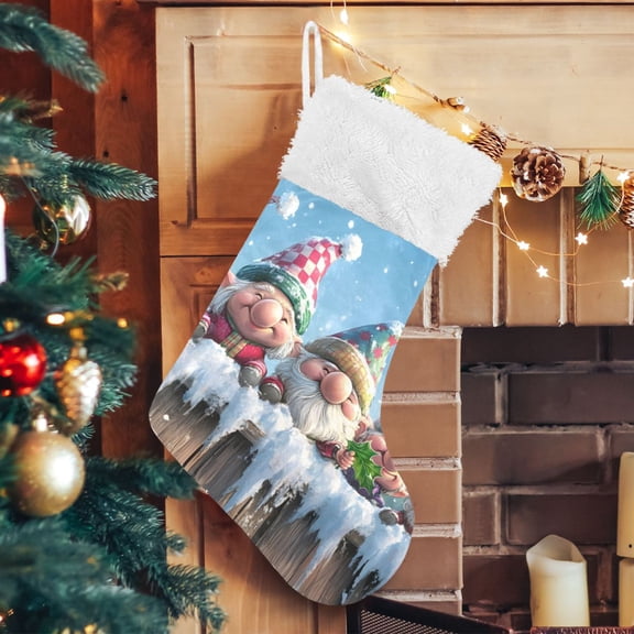 Ryvnso Christmas Stockings Cute Gnomes 17.7" Large Stocking Decoration 1 Pack
