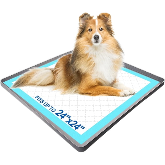 Dog urine pad holder, 24 inch x 24 inch dog training pad tray with 4 splash proof and anti slip square dog training trays, used for indoor floor protection