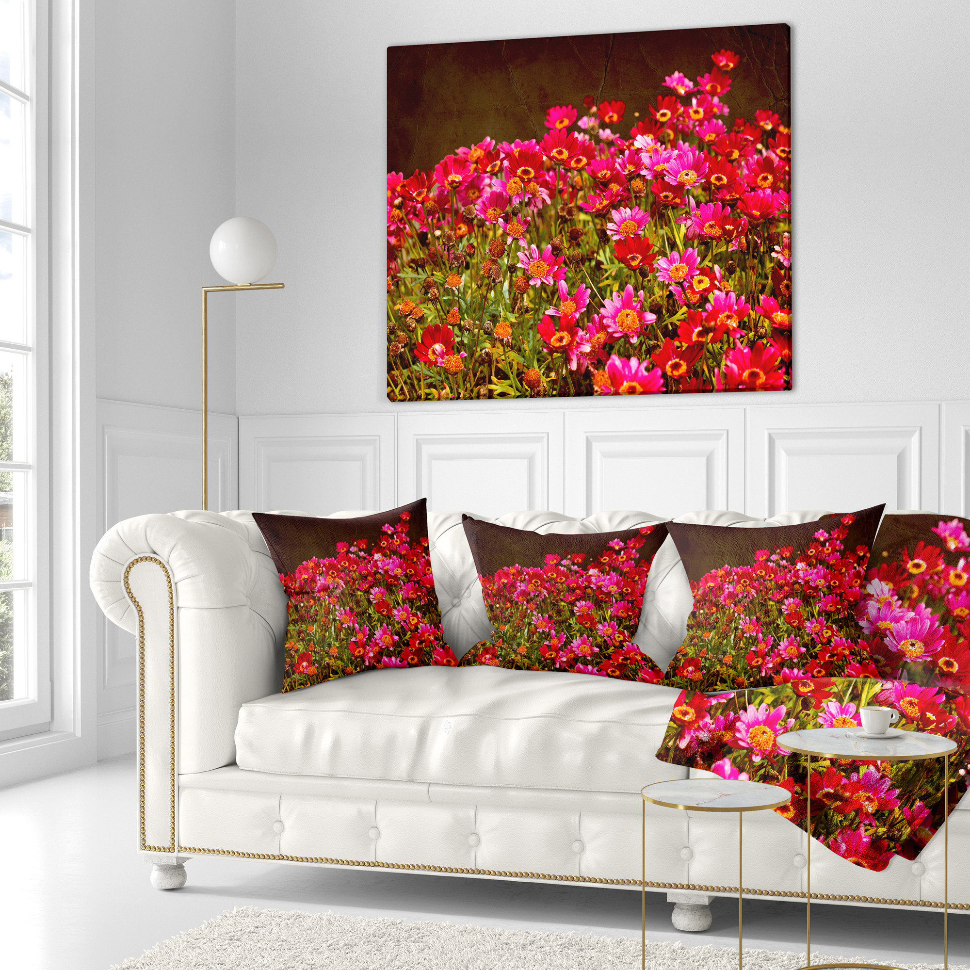 Designart Small Red Flowers in Spring Photo - Floral Throw Pillow - 18x18