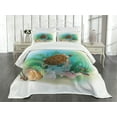 thumbnail image 3 of Ambesonne Ocean Quilted Bedspread Set 3 Pcs, Sea Turtles Underwater, Queen Size, Green Brown, 3 of 5