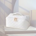 thumbnail image 4 of Difusor De Aceite Esencial Bolsa de cosméticos de PU Caja de maquillaje a cuadros de gran capacidad para regalos de vacaciones (Blanco) Likrtyny Cuidado Belleza, 4 of 9