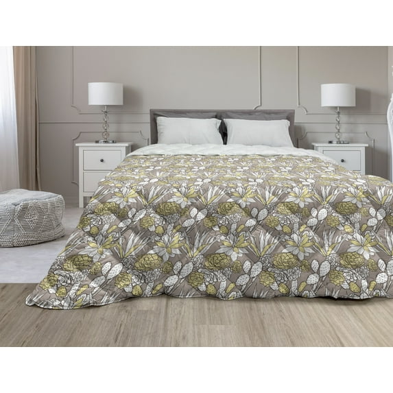 Geometrical Down Alternative Comforter, Boho Style Tribal Abstract Squares Triangles Aztec Contemporary Art Deco Like, Microfiber Quilt for All Season, 5 Sizes, Grey Cream, by Ambesonne
