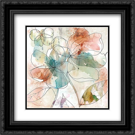 Floral Flow II 2x Matted 20x20 Black Ornate Framed Art Print by Robinson, Carol