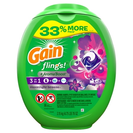 Gain Moonlight Breeze Flings! Liquid Laundry Detergent Pacs, 96 count (Packaging May (Best Unscented He Laundry Detergent)
