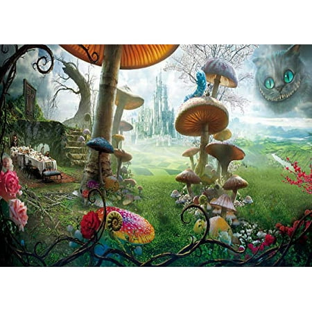 Image of 7x5FT Alice in Wonderland Party Photo Backdrop Fairy Tale Castle Photography Background for Birthday Party Decorations Supplies Portrait Studio Booth Props