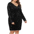 Womens Plus Size Sequin Dress V Neck Party Cocktail Sparkle Glitter