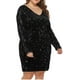 thumbnail image 3 of Vestido de lentejuelas de talla grande para mujer Cuello en V Fiesta Cóctel Sparkle Glitter Noche Elástico Mini vestidos ajustados Adepaton WRMH-223-4, 3 of 7