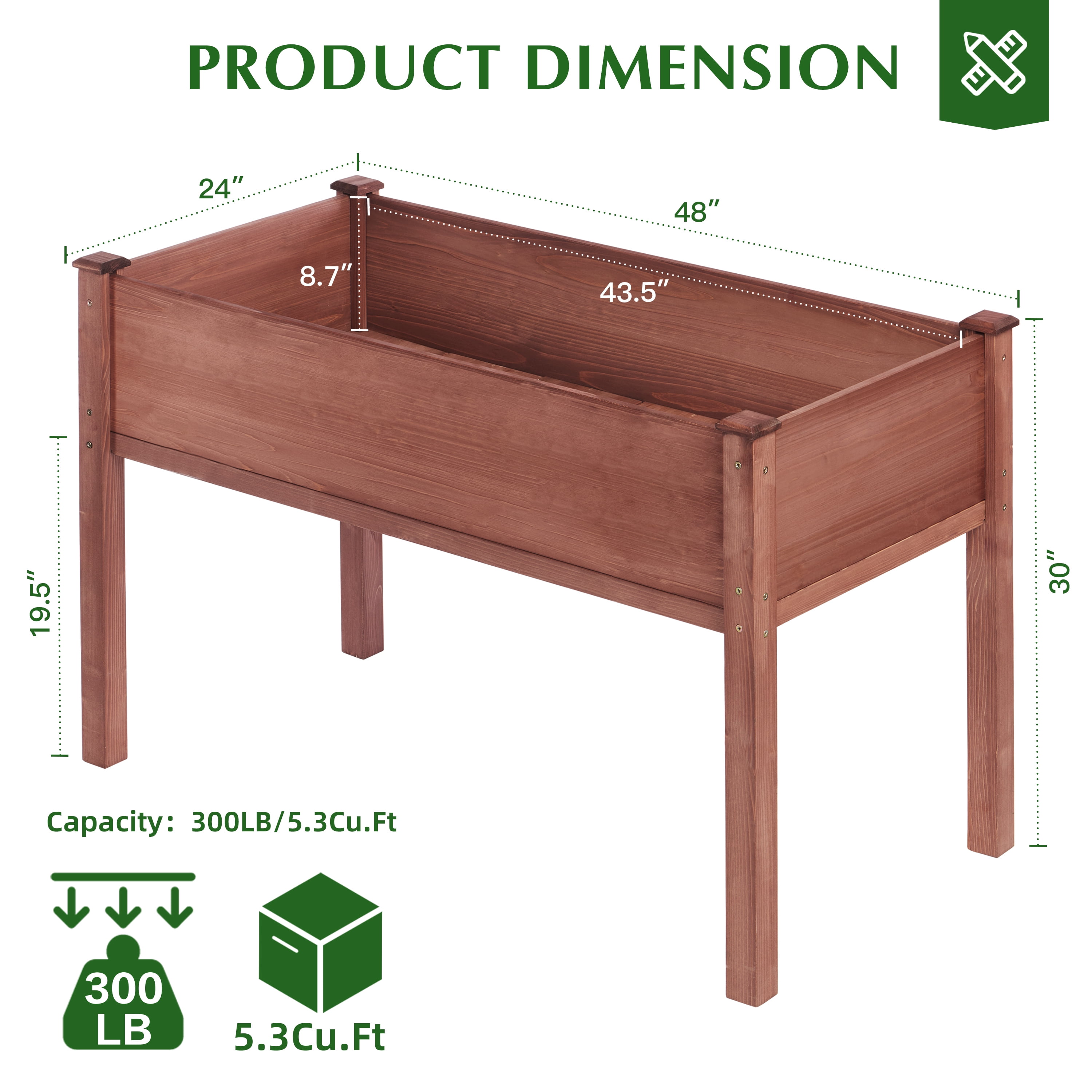 Raised Garden Bed with Legs, 48x24x30'', Outdoor Wood Elevated Planter Box, Thick Legs, w/Liner