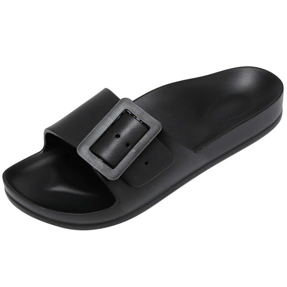 HNMKIU Mens Slides Thick Soled Comfortable Lightweight Indoor Outdoor Athletic Slides Sandals for Relaxing Shoes for Men Black,5.5