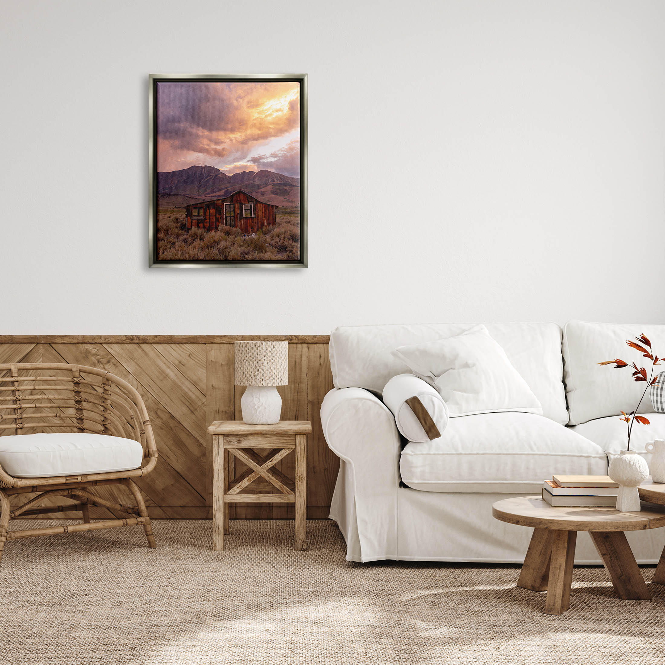 Rural Sunset Countryside Hut Landscape Photograph Luster Gray Framed Art Print Wall Art