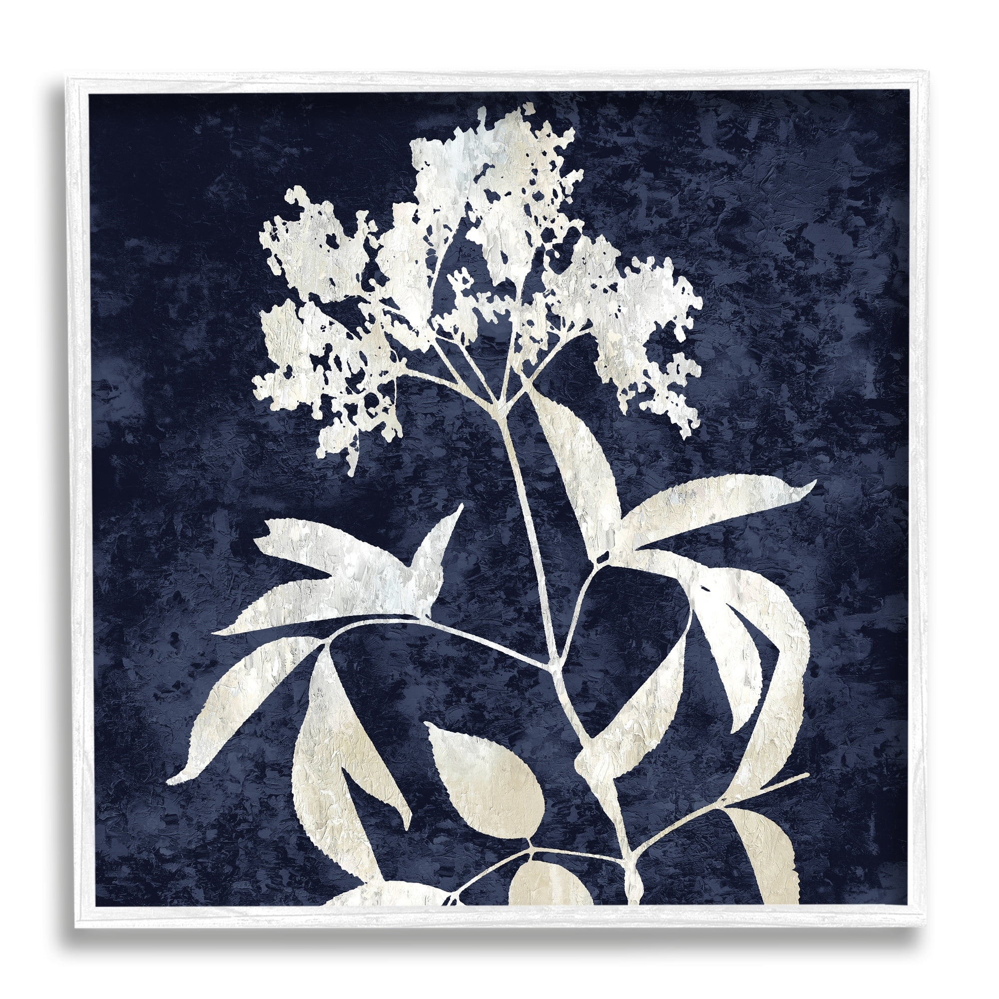 Stupell Industries Contemporary Flower Sprig Botanical Leaves Shapes Design Graphic Art White Framed Art Print Wall Art, Design by Danielle Carson