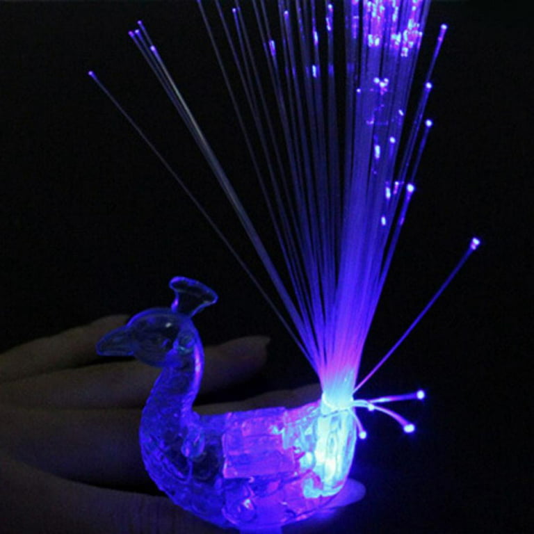 1pc Peacock Finger Light Colorful LED Light Rings Party Gadgets Kids  Intelligent Toys Finger Discoloration Peacock Fiber Optic Light with