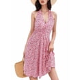 thumbnail image 1 of Robe d'Été Sans Manches Portefeuille à Col en V à Fleurs pour Femme, Mini, Rose, TG, 1 of 5
