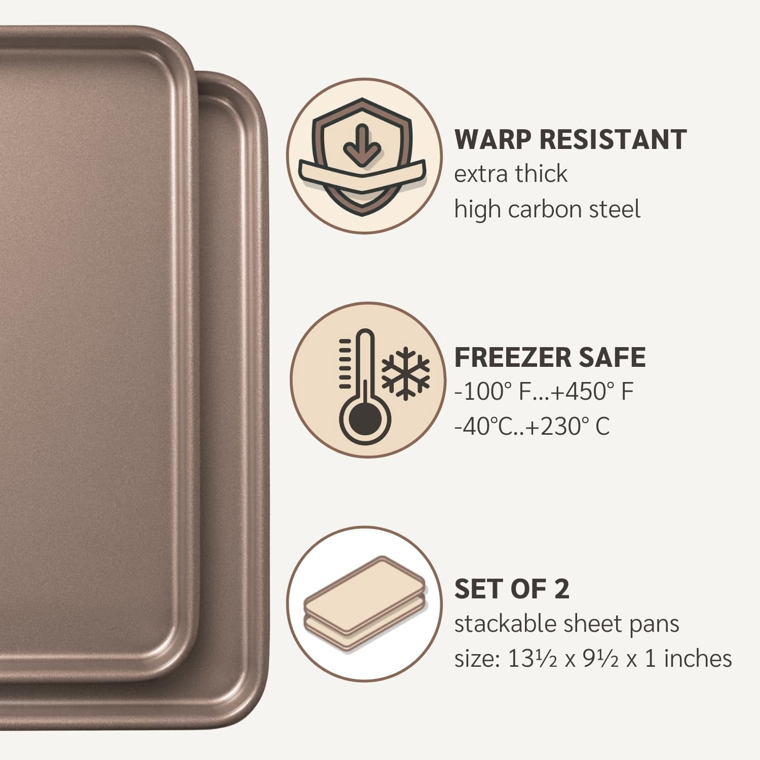 Nonstick 9x13 inch Quarter Baking Sheet Set of 2 | 13x9 inches Cookie Sheets | Best Non stick Cooking Pans, Small Tray for Toaster Oven | Baking Pan 9 x 13