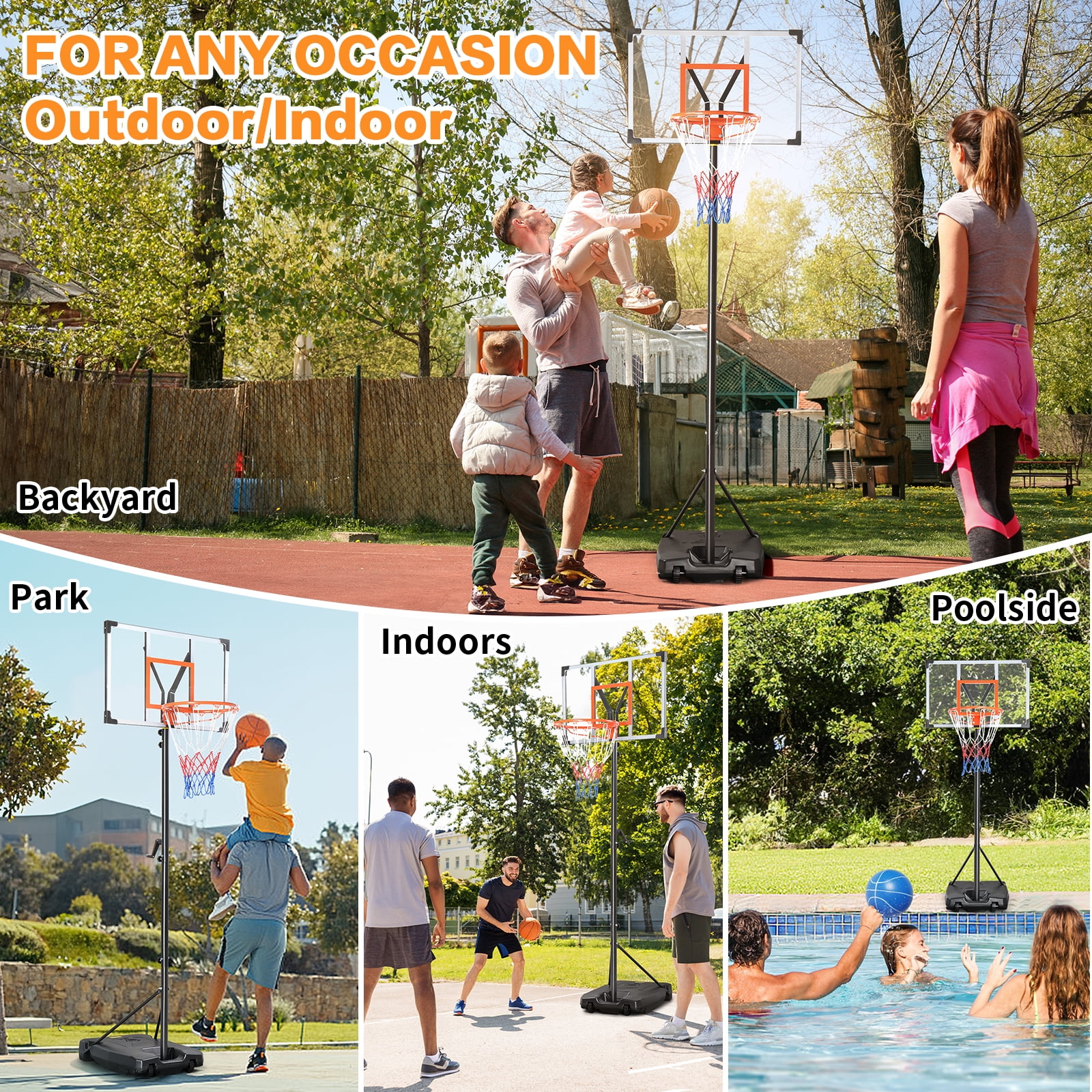 Ktaxon 33in Portable Basketball Hoop Outdoor, 5-8.5FT Adjustable Handle Basketball Hoop Goal System for Adults