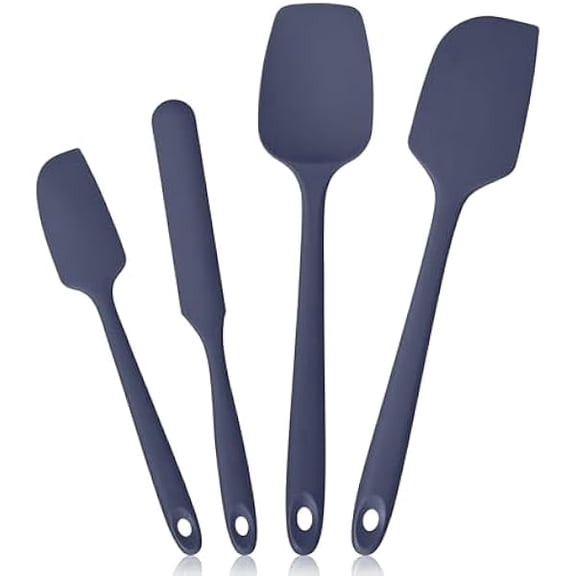 600ºF Heat Resistant Spatulas, High Heat Food reliable Semless Kitchen Silicone Scraper Set for Cooking Baking Mixing Scraping Stirring Nonstick Cookware Pan Bowl (4Pcs,Midniaht Blue)