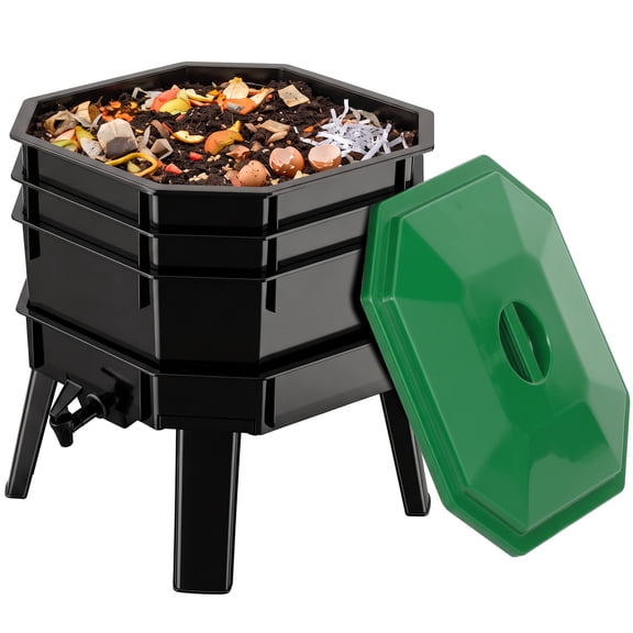 SuperDeal 3-Tray Worm Compost Bin, 43.5L Odorless Worm Composter W/Spigot, Worm Farm Starter Kits for Home & Kitchen Food Waste Recycling, Black