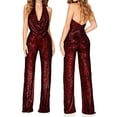thumbnail image 5 of Women's Shiny Stand Collar Jumpsuit Straight Trousers Nightclub Wear, 5 of 5