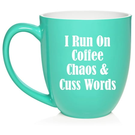 

I Run On Coffee Chaos & Cuss Words Funny Gift For Friend Coworker Gift Ceramic Coffee Mug Tea Cup (16oz Teal)