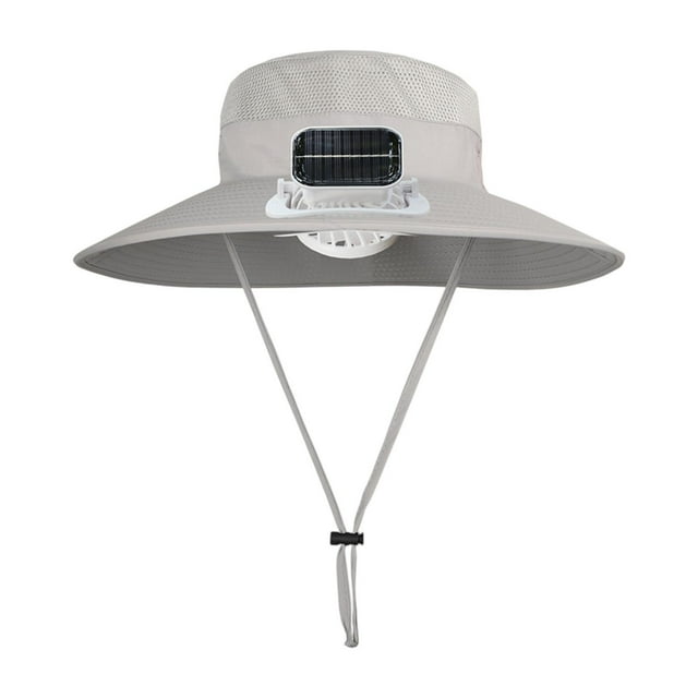 Sombrero de protección solar para niños con ventilador solar Sombrero de viaje de verano Multipropiors Brime ancho Gris claro