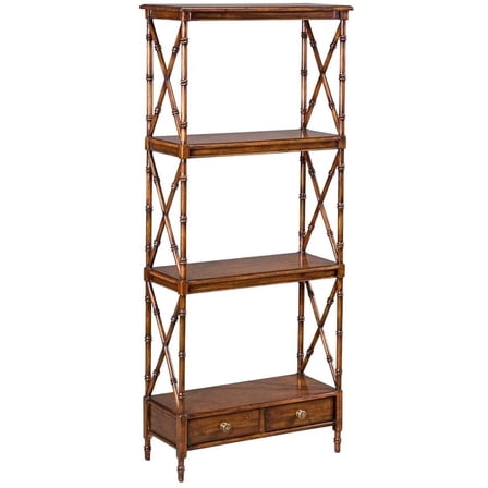 Elegant Vintage Walnut Bamboo Etagere with Storage