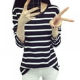 thumbnail image 5 of KEINXS Women Casual T-shirt Black White Striped Top  Neck Long Sleeve T-shirt for Spring Autumn Winter Basic, 5 of 5