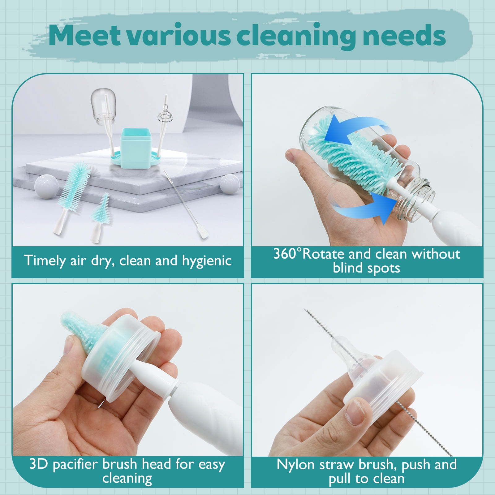 Silicone Plastic Multifunctional Electric Bottle Brush Set Adjustable Level Rechargeable Baby Bottle Cleaner With Indicator Light for Home Travel Use