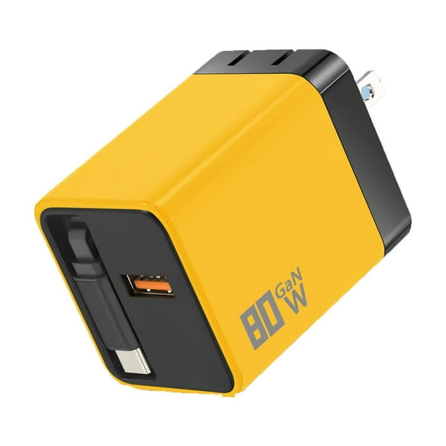 80W Max Fast Charging Wall Plug with Retractable Scalable Module Type C and USB Ports Universal Charger for Smartphones Laptops