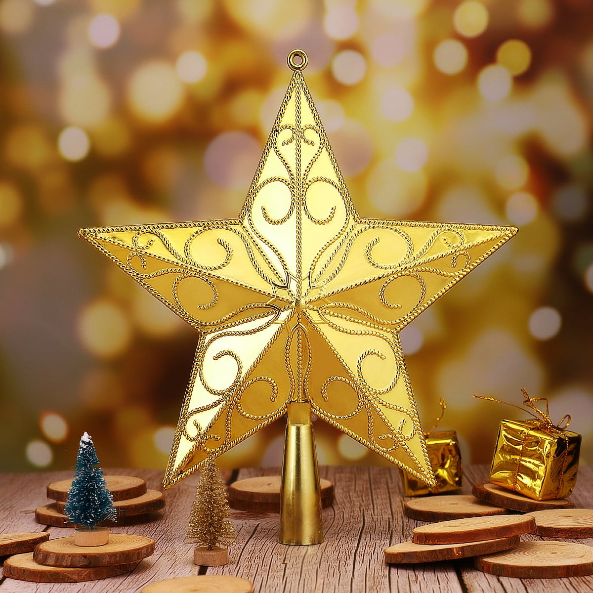 Winwinfly 1 Pcs 20cm Star Tree Topper Star Christmas Holiday Tree Topper Five Point Plastic Star Festival Treetop Decor for Home Party Golden