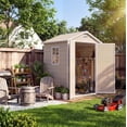 thumbnail image 7 of 6x4 FT Plastic Resin Outdoor Storage Shed with Floor, Weatherproof Garden Shed with Window & Lockable Door for Tools, Bikes & Lawn Mowers-Brown, 7 of 7