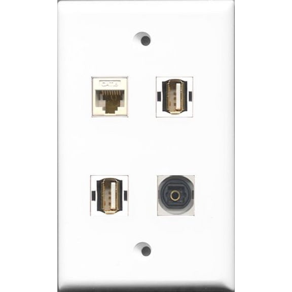RiteAV - 2 Port USB A-A and 1 Port Toslink and 1 Port Cat6 Ethernet White Wall Plate
