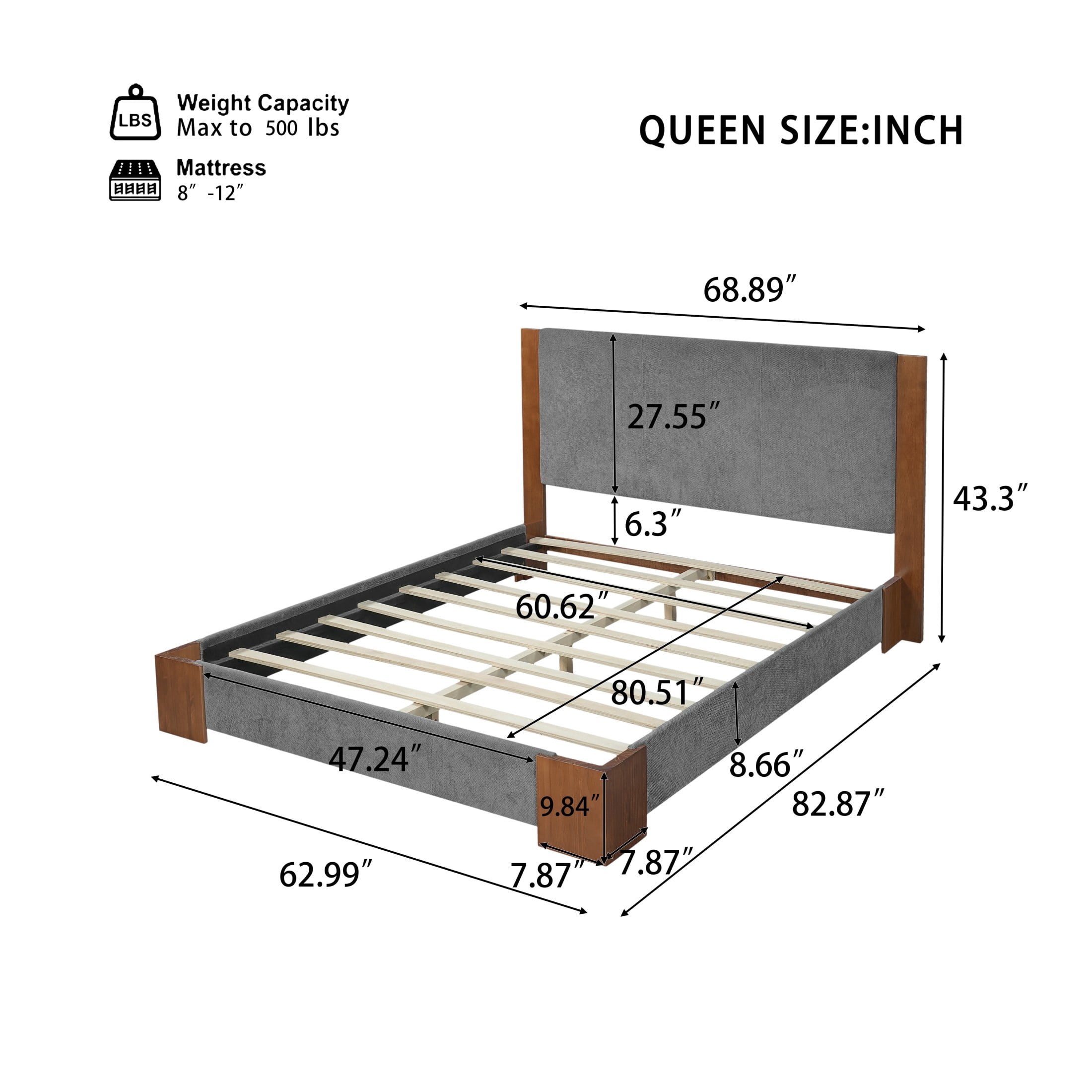 Christopher Knight Home Modern Queen Size Upholstered Platform Bed with Headboard, Gray+Espresso
