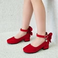 thumbnail image 2 of DMDUOU Girl's Mary Jane Shoes Chunky Block Heel Round Toe Office Work Church Pumps Suede Bow Ankle Buckle Strap Breathable Comfortable Shoes Red 8.5-9Years, 2 of 7