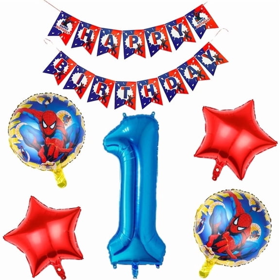 BCD-PRO Spiderman 1st Birthday Balloons and Banner Set, Number 1, 30 inches