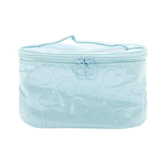 Unique Bargains 1 Pc Portable Oval Heart Makeup Bag Blue PU