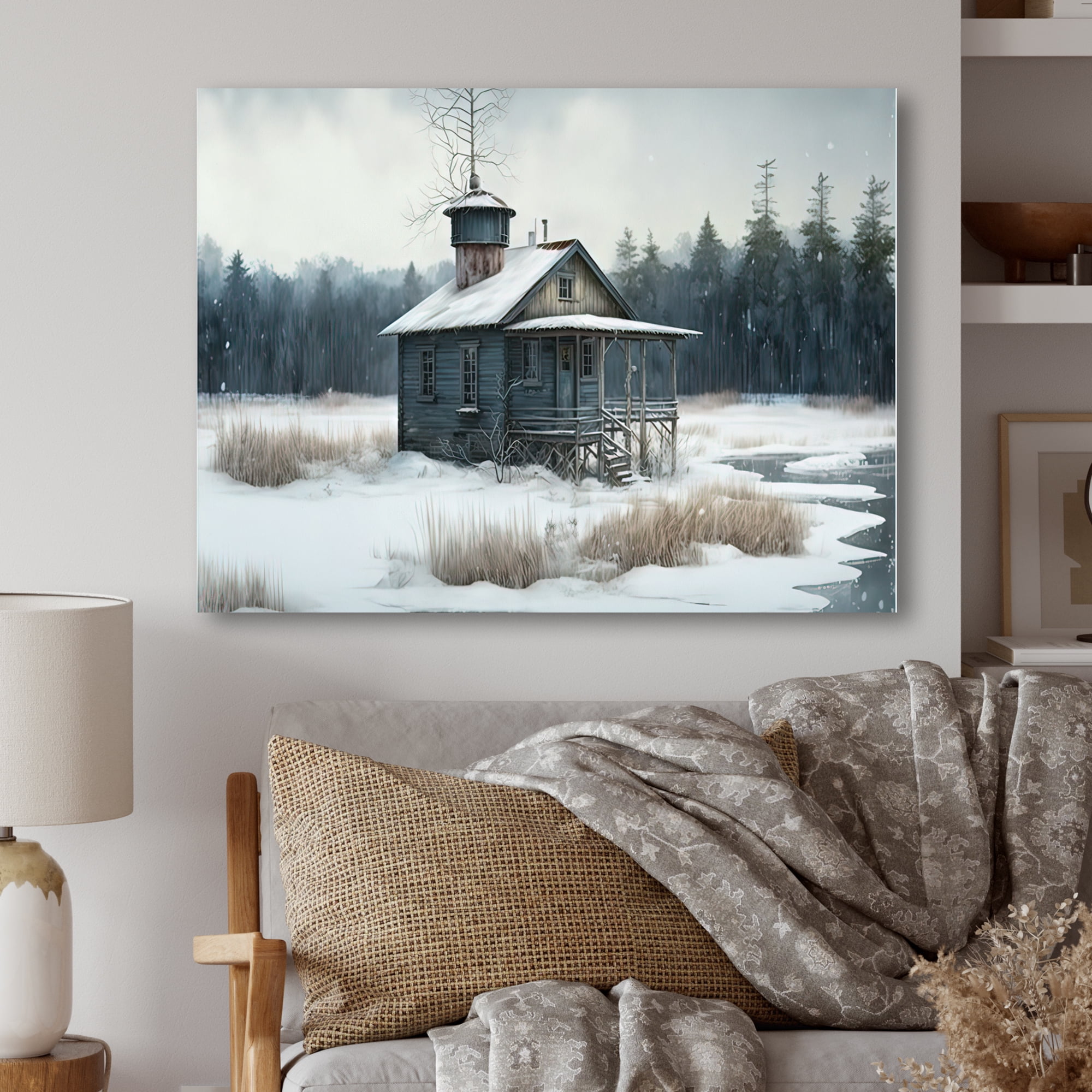 Designart Fishing House By The Lake II Canvas Wall Art