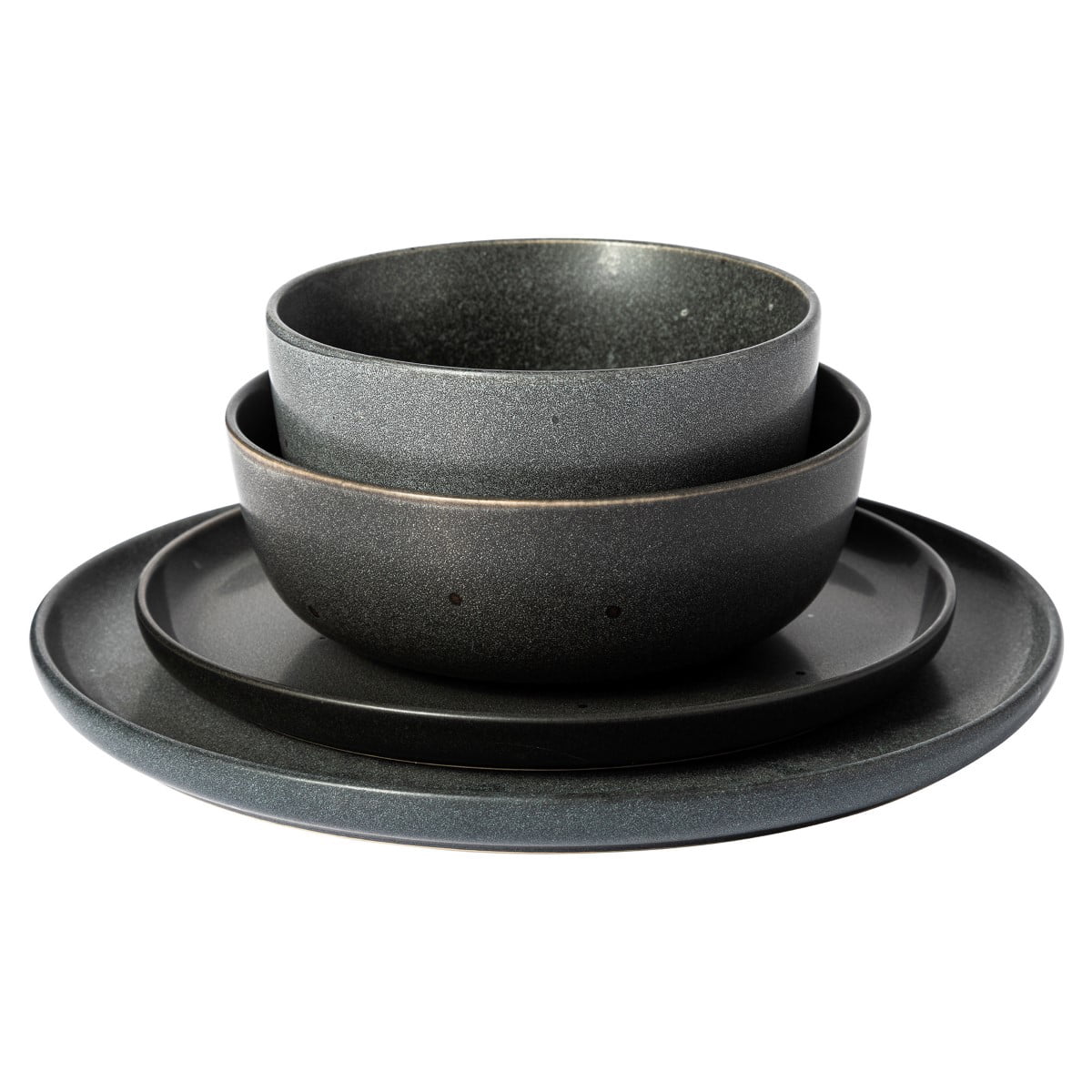 Gibson Elite James Street 16 Piece Stoneware Matte Reactive Double Bowl Dinnerware Set - Truffle Grey
