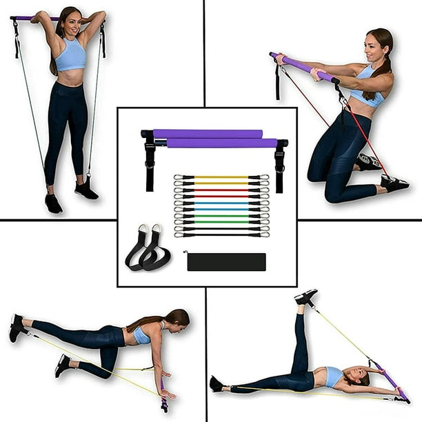 KSCD Pilates Bar Kit with Resistance Bands,Section Exercise Sticks Bar and  Stacked Bands，for Stretched Fusion Fitness,Portable Home Workout Equipment  for Women Toning Muscle,Legs,Butt 