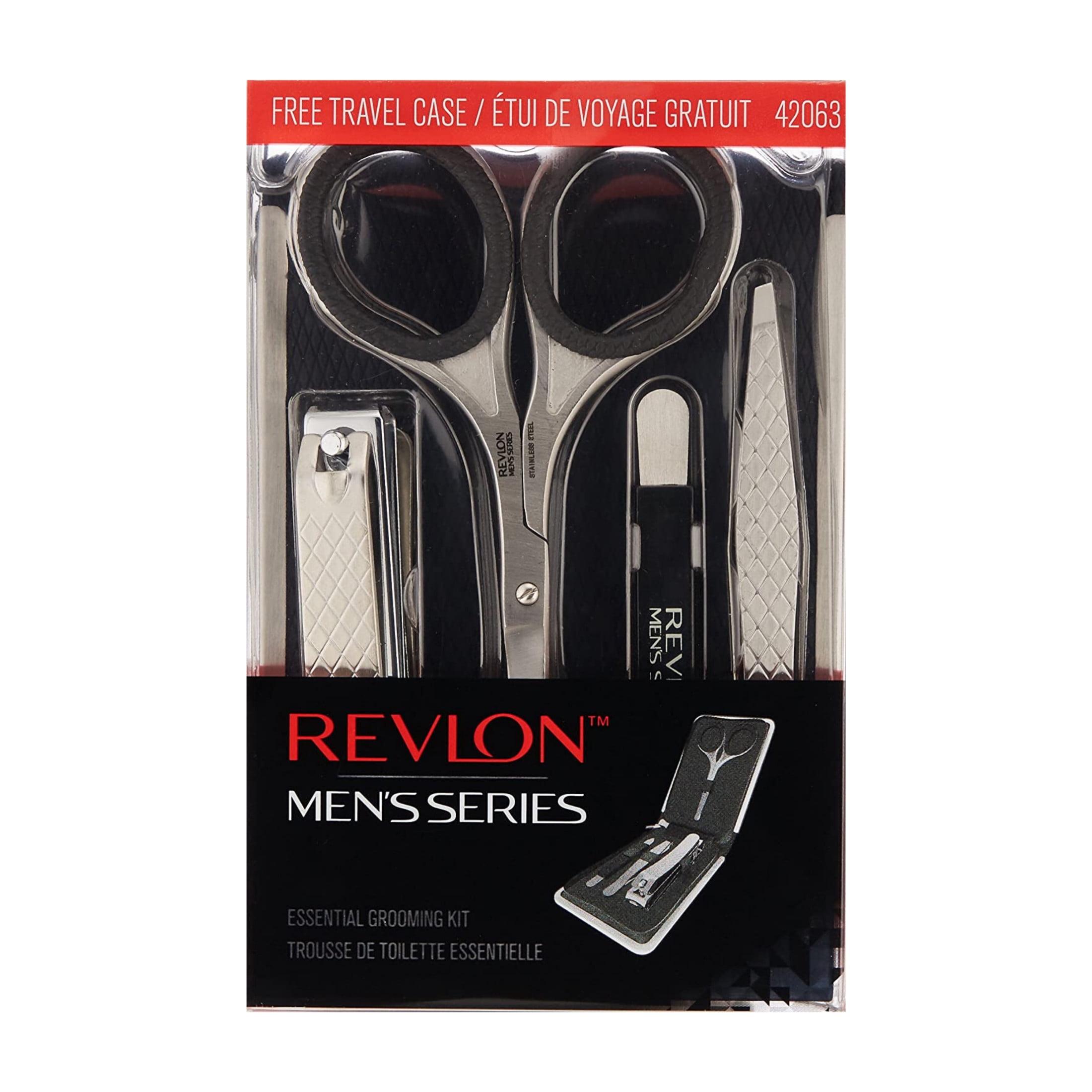 (2 pack) PR REV Revlon Men's Grooming Kit, Nail & Facial Hair Care Travel Kit, 5 Pieces